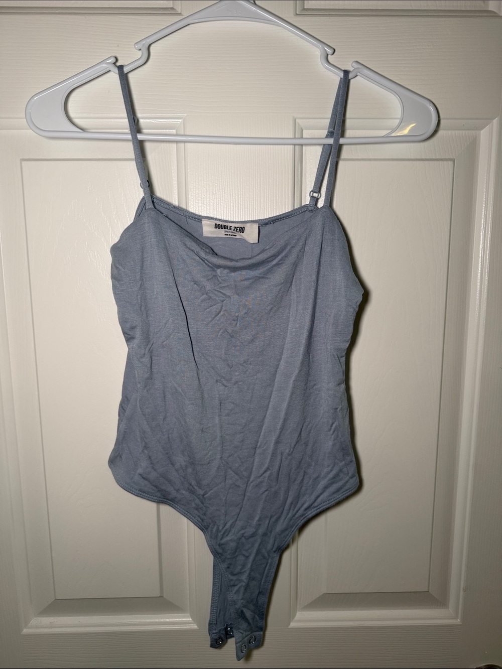 Double Zero Pale Blue Ribbed Bodysuit Tank with Adjustable Straps